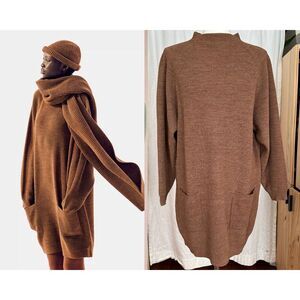 Uniqlo U Christophe‎ Lemaire Wool Blend Sweater Dress Women's M Rust Red Brown